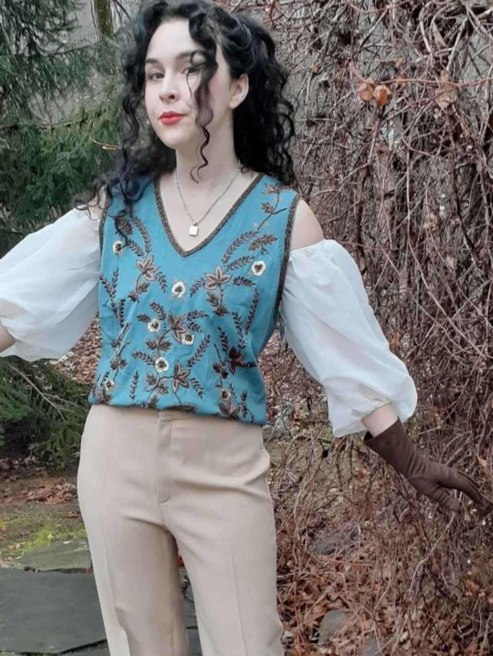 Floral Sequin Embroidered V-Neck